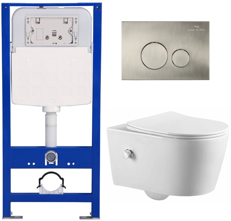 Комплект 6 в 1: инсталляция Amore di Mare QuickFit 50114 с подвесным унитазом Temo Bidet P322-X и клавишей смыва 303BN (QF303BN322X)